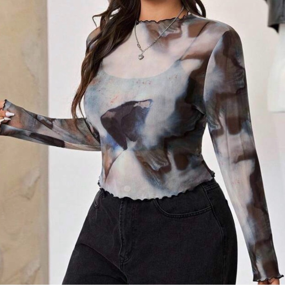 SHEIN Multicolor Abstract Long Sleeve Top